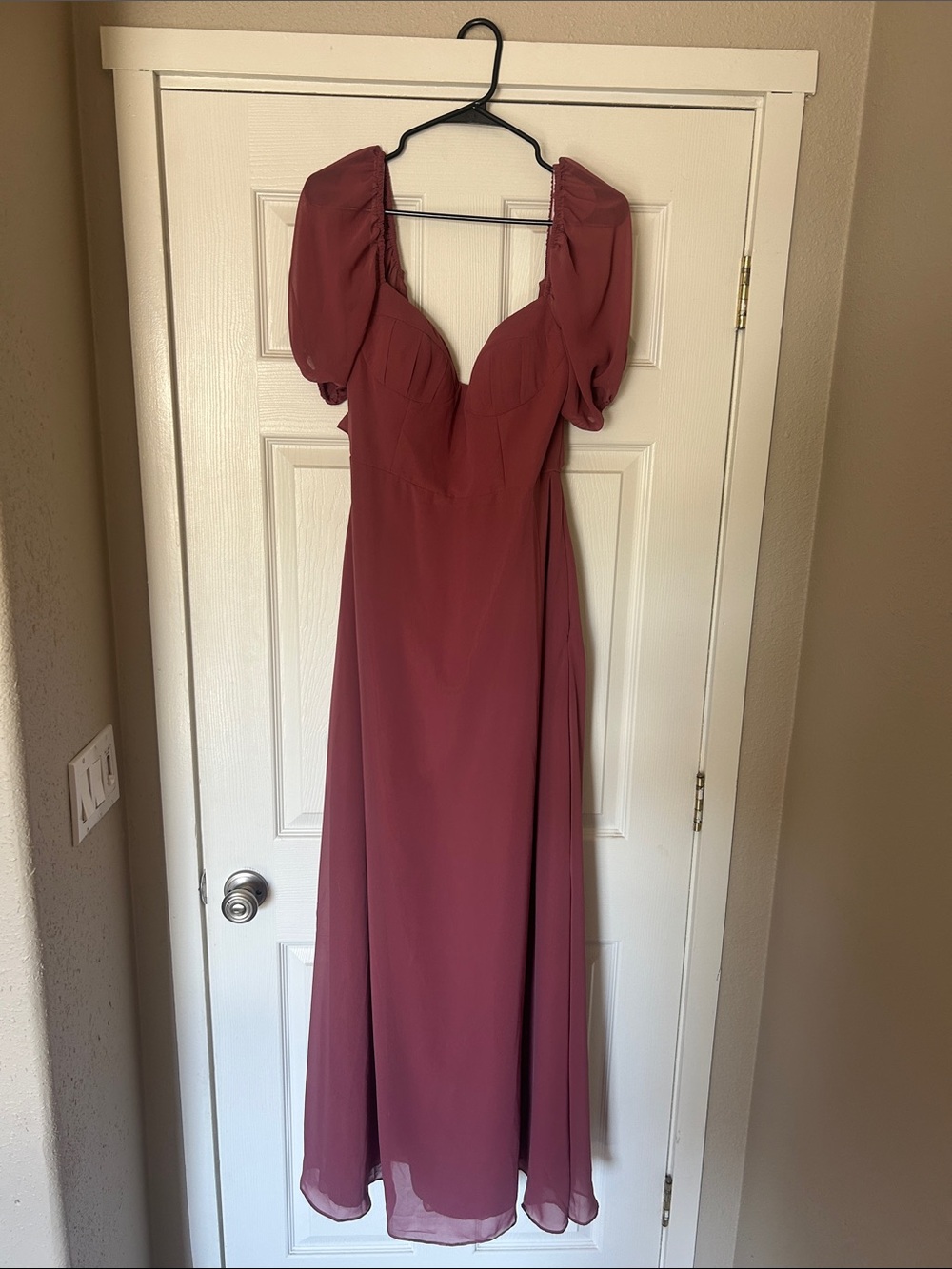 Azazie X Barbie 1003 Puff Sleeve Maxi Dress in Desert Rose Size 10 NWT